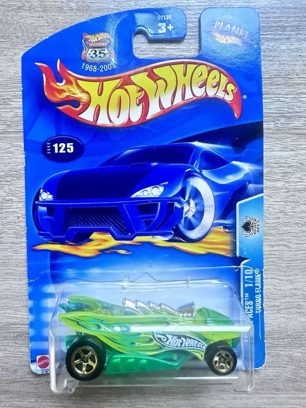 2003 Hot Wheels #125 Track Aces 1/10 TURBO FLAME Green w/Gold 5 Spoke Wheels H48